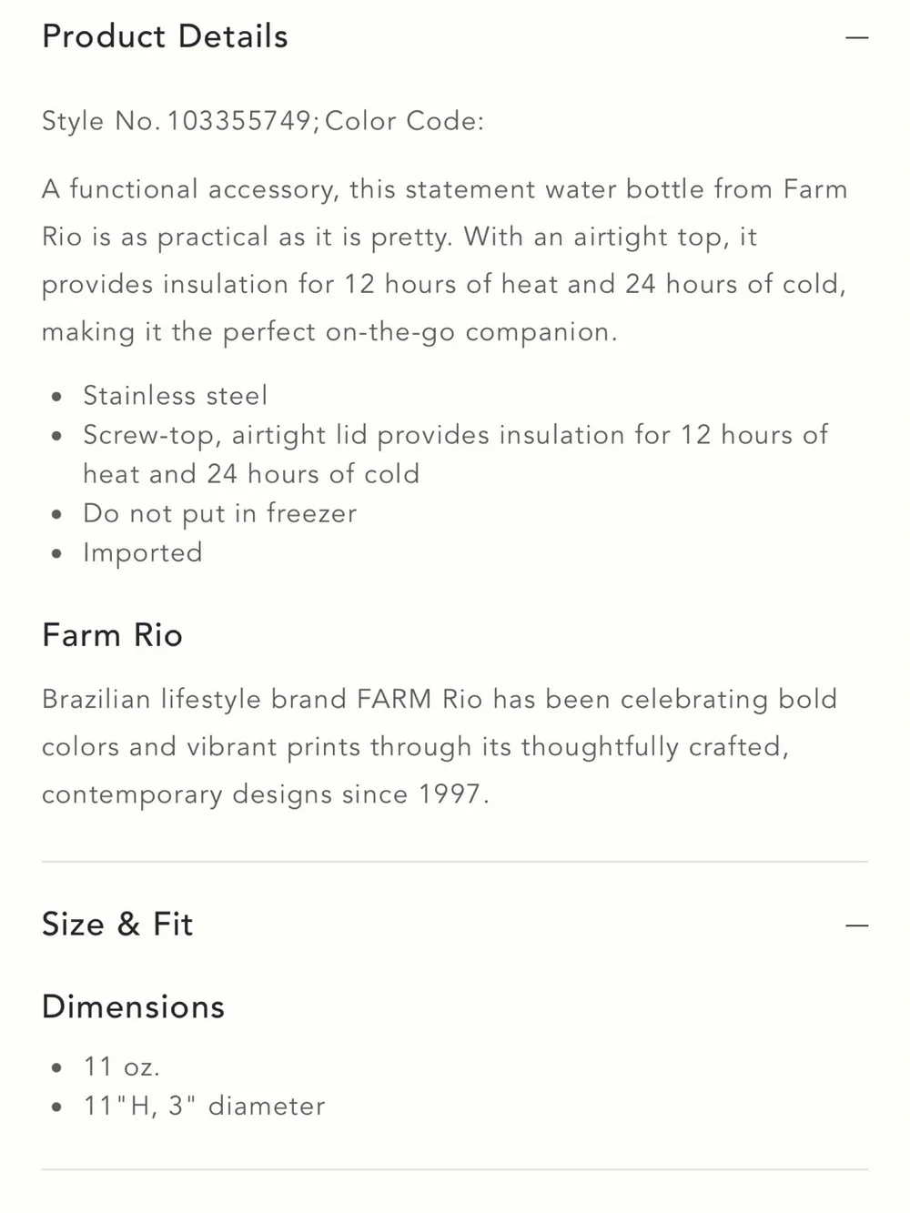 Farm Rio x Anthropologie Tropical Water Bottle with Box Red and Blue Banana Mix